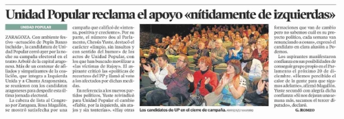 Unidad Popular Aragón (CHA+IU). Heraldo de Aragón. 19.12.15